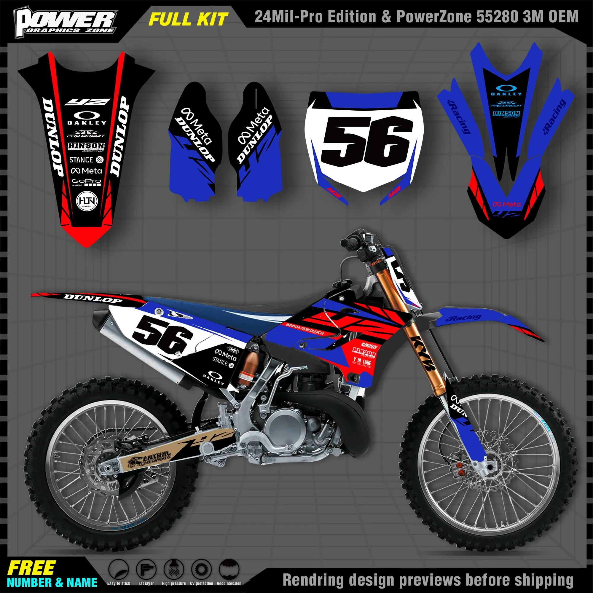 

PowerZone Custom Team Graphics Backgrounds Decals 3M Stickers Kit For YAMAHA 2015 2016 2017 2018 2019 YZ125-250 004