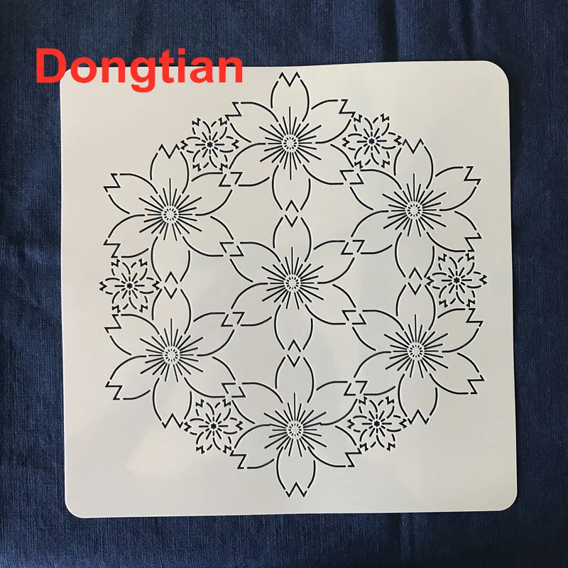 

Красивый мягкий трафарет Sashiko с цветами вишни 27*27 см