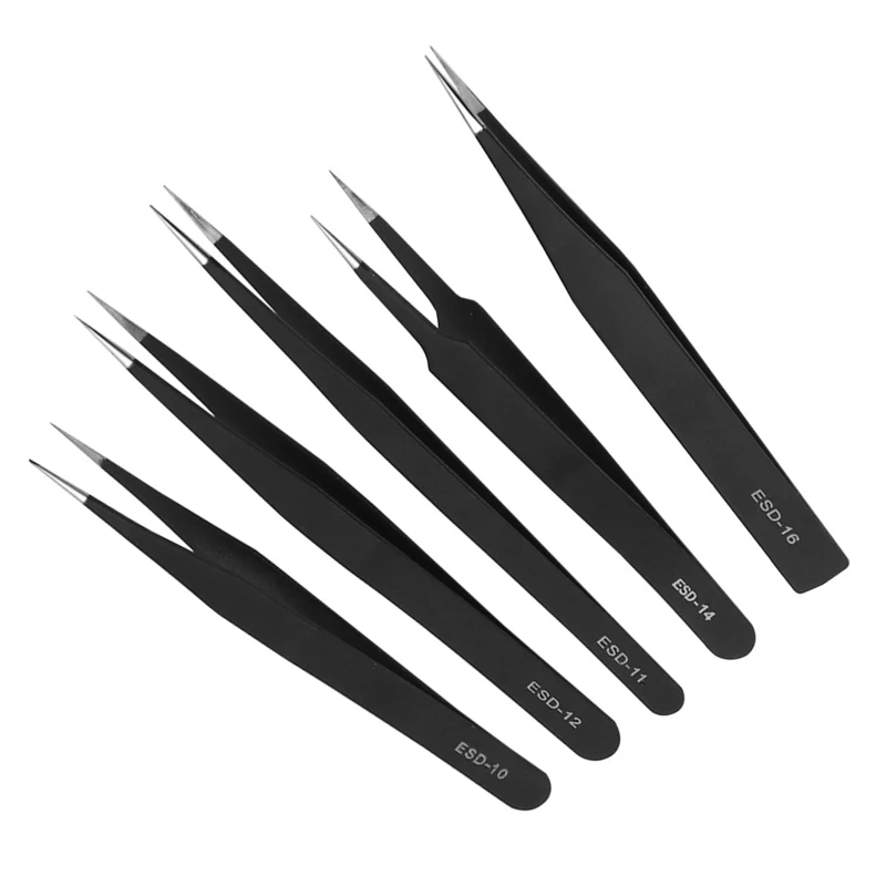 

Stainless steel Tweezer Set Anti-static ESD Tweezers with Non Magnetic Tips for Electronics Repair Soldering Crafting