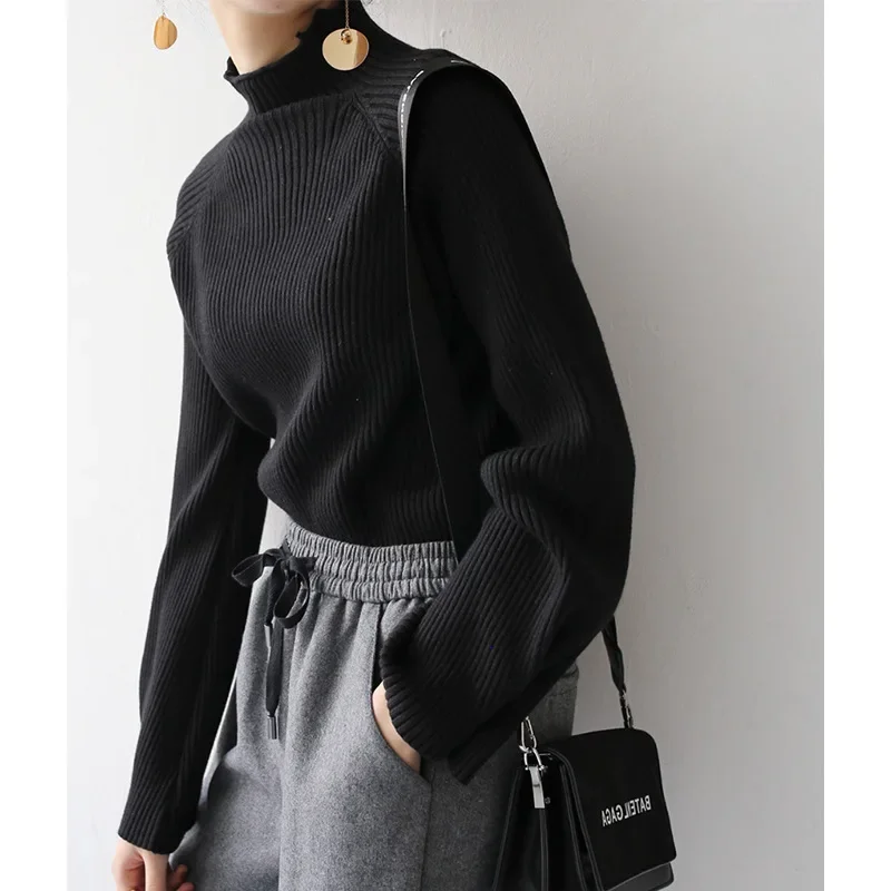 Элегантный женский свитер с воротником до половины поло во французском стиле