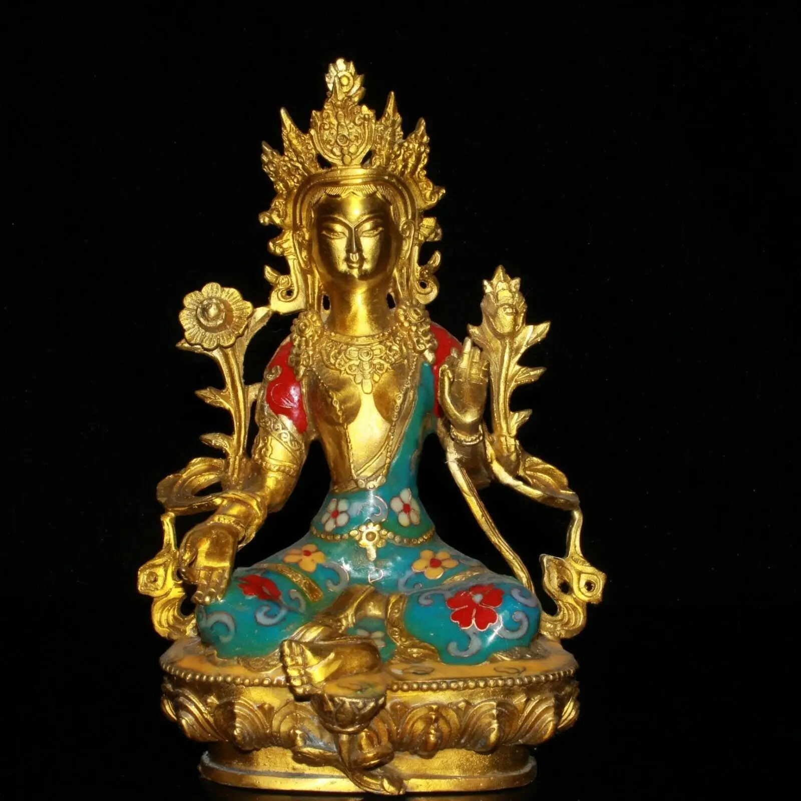 

8.6'' Chinese Cloisonne Copper Kwan-yin Guanyin Statue Old Brass Statue
