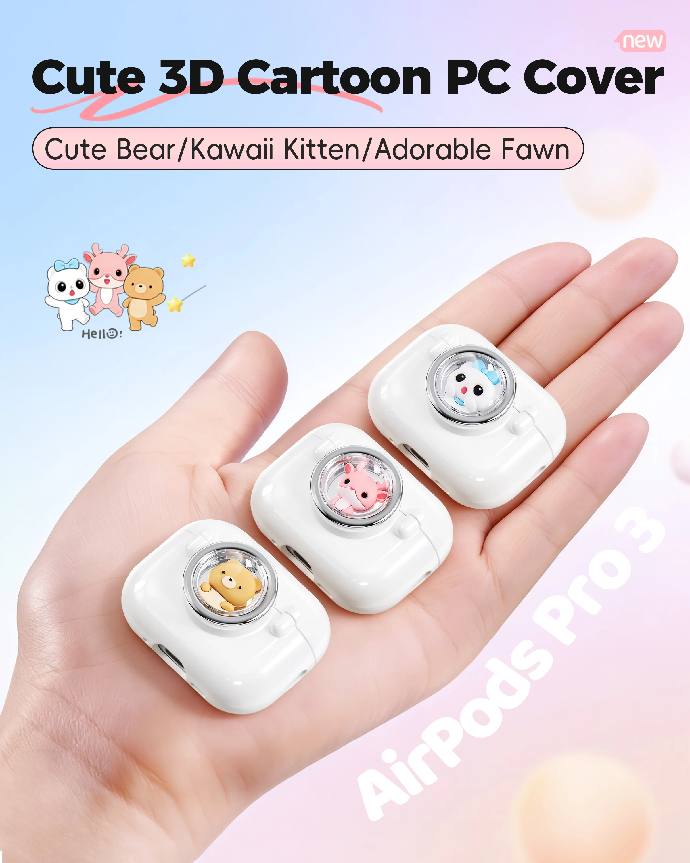Фото Защитный чехол Eary 3D с милым мультяшным дизайном для AirPods Pro 3, с магнитной защелкой, противоударный, из поликарбоната, полностью закрывающий наушники №4