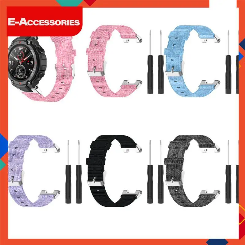 

213 X 26 X 5mm Simple Strap Blue Nylon Canvas Strap Waterproof Sports Strap For Huami Amazfit T-Rex Nylon Scratch Resistant