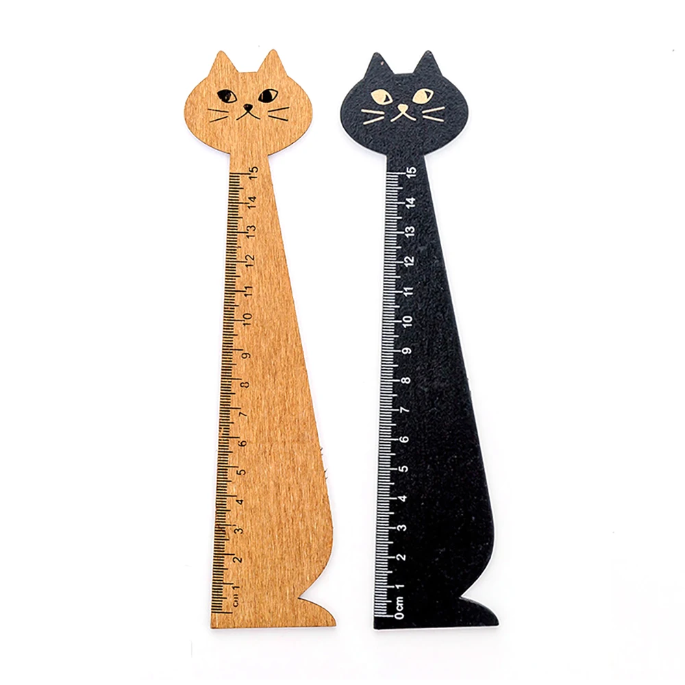 

15cm Solid Wood Straight Ruler,Creative Kawaii Cat Styling Measurement Drawing Tools Student Stationery Straightedge Supplies