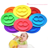 baby smiley sucker plate silicone childrens placemat plate compartmental food box dinner plate adsorption desktop plate cocina
