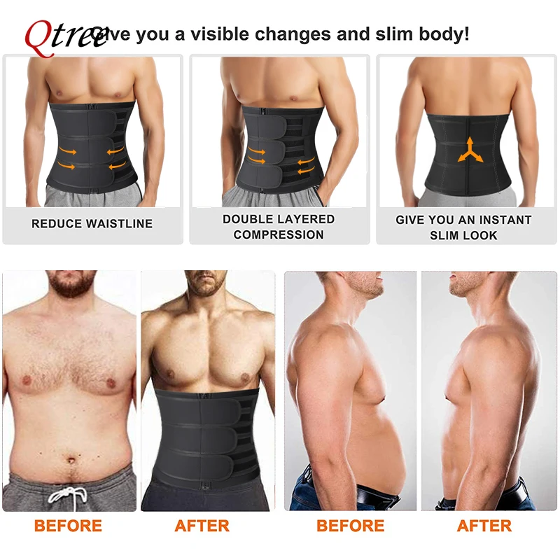 Men Waist Trainer Corset Slimming Belt Weight Loss Body Shaper Abdominal Trimmer Sweat Fat Burner Belly Girdle