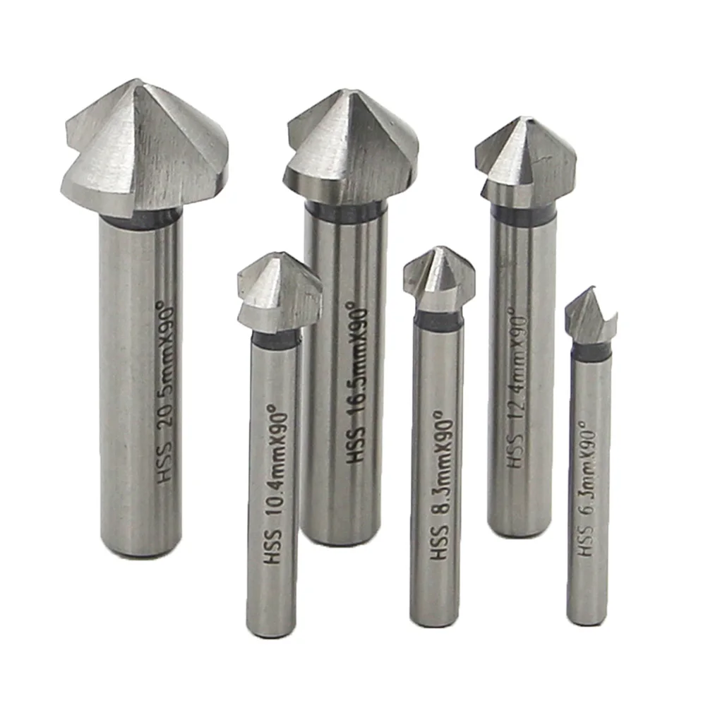 

6PCS Set Round Shank 3 Flute HSS Hard Metals Natural Color Three Edge Chamfer Chamfering End Mill Cutter