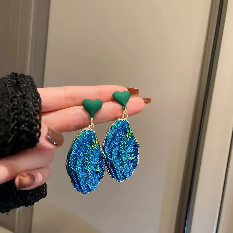 Exaggerated Long Blue Irregular Earrings Light Luxury Design Ear Studs Elegant High-Grade