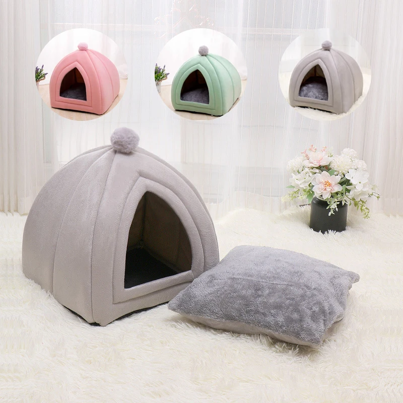 

Round Bed Non-deformable House Sleeping Semi-closed Cave Warm Puppy Nest Nest Kennel Comfortable Cat Triangle Pets Bed Pet