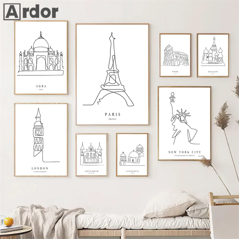 

Abstract City Line Drawing Wall Art Print New York Rome London Paris Canvas Painting Nordic Poster Wall Pictures Home Decoration
