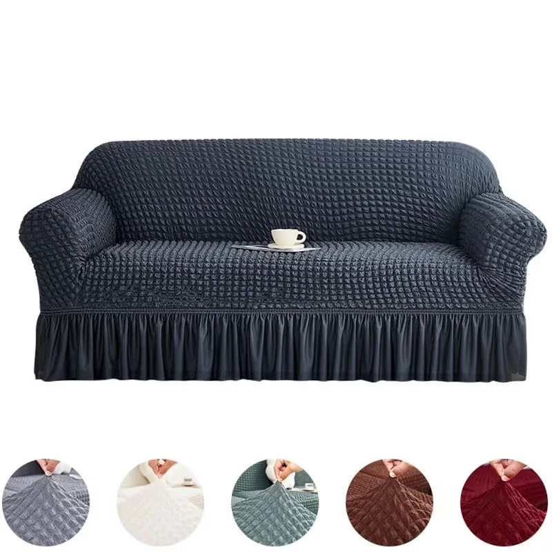 

Solid Thick Living Sofa Covers Room Seersucker Sofa Stretch Slipcovers 1/2/3/4 Ruffled Cover Elastic Couch For Armchair Seater