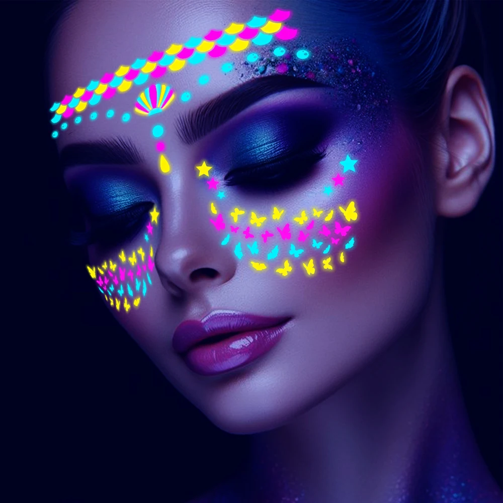 1 шт. флуоресцентные наклейки для лица с бабочками светящиеся цветы русалки