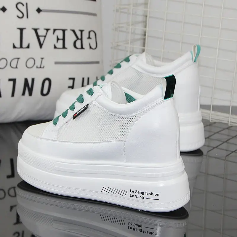 

Hidden Heel White Shoes Summer New All-Match Mesh Breathable 10cm Thick Bottom Height Increasing Women Casual Sneakers