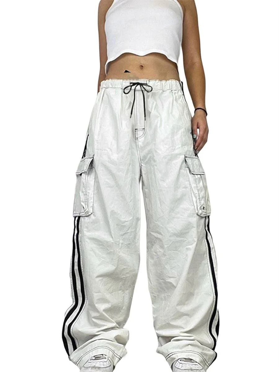 

Брюки-карго женские с эластичным поясом, модные штаны свободного покроя с лямками сбоку, с большими карманами, на шнуровке, весна-осень