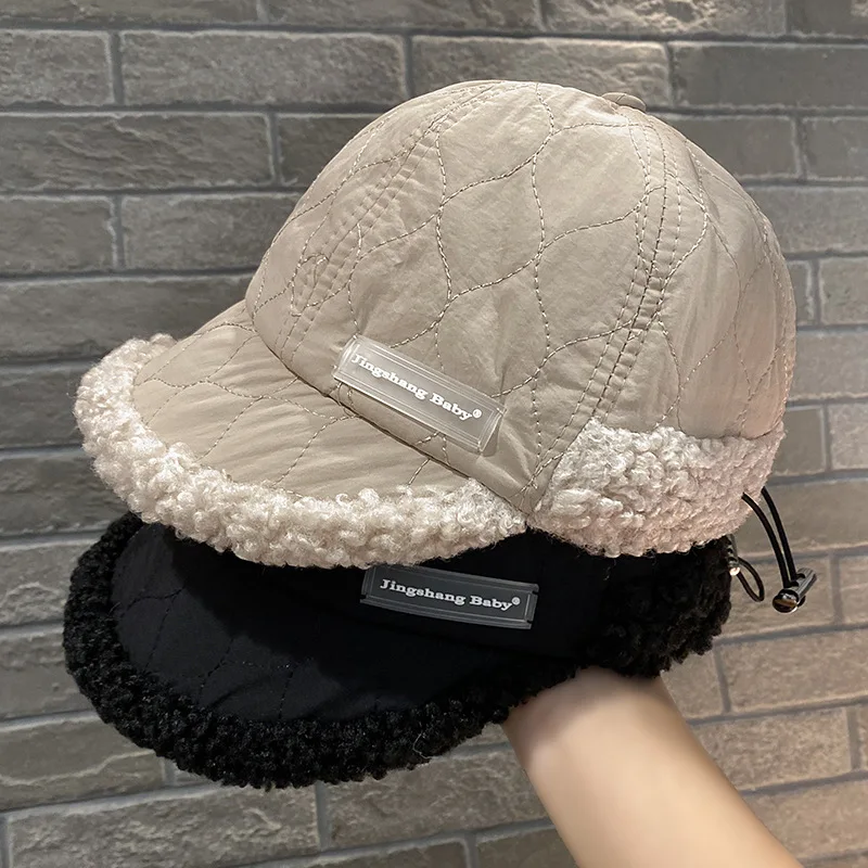 

Winter Warm All-Matching Vintage Brim Peaked Cap Fashion Letter Labeling Face-Looking Small Baseball Cap