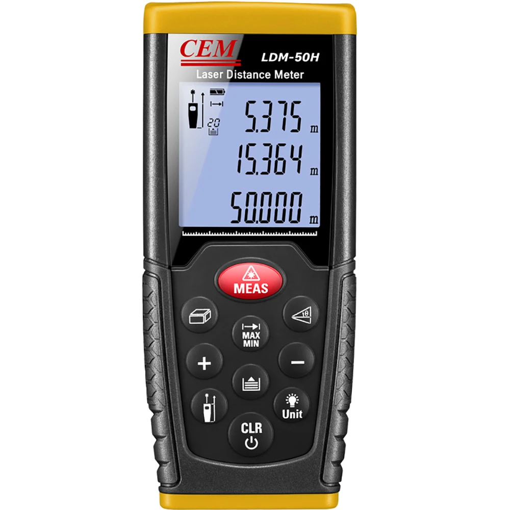 

CEM LDM-50H 164.2ft 50m Outdoor Laser Distance Meter Measure in Daylight Sunlight ,Pythagorean Mode, Area and Volume