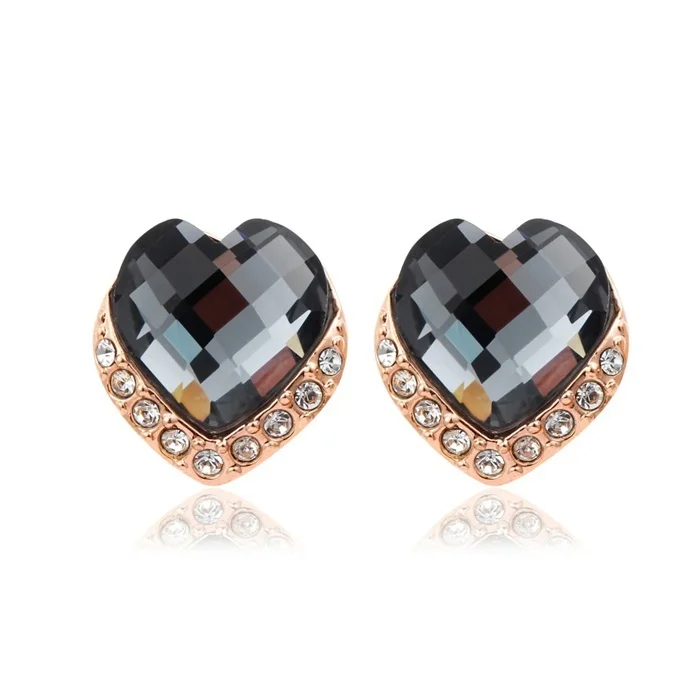 Женские полукружевные серьги-гвоздики с австрийскими кристаллами в форме сердца