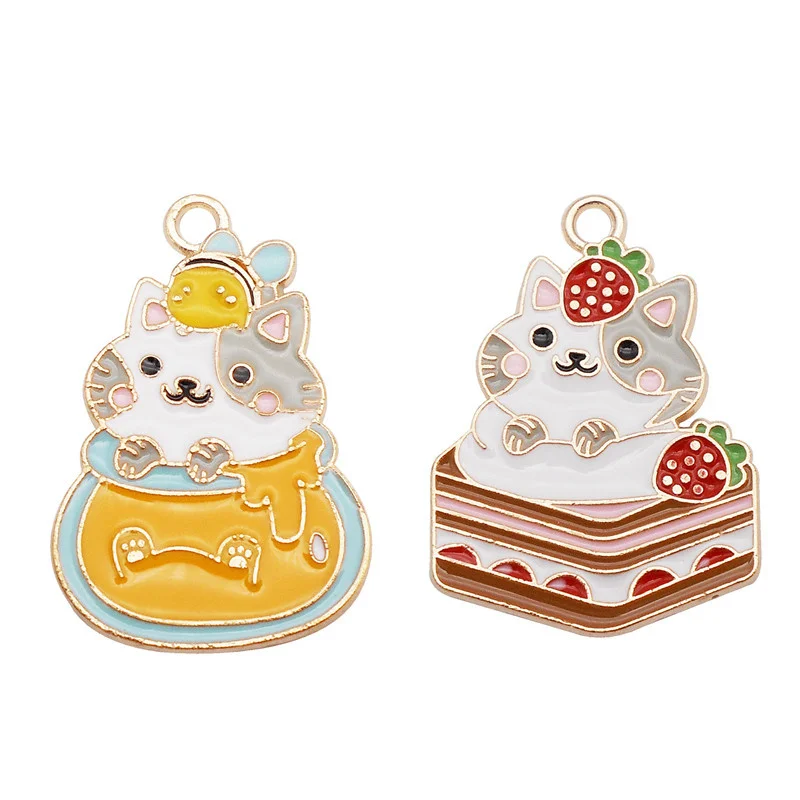 

Julie Wang 4PCS Mixed Enamel Cat Charms Pocket Cat Cake Alloy Animal Food Pendant Bracelet Earrings Jewelry Making Accessory