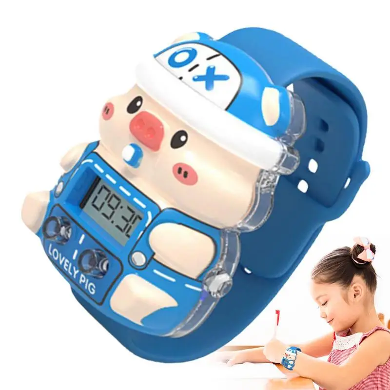 

Часы детские электронные, цветные светящиеся с милым мультяшным рисунком свиньи, подарок на день рождения для мальчиков и девочек