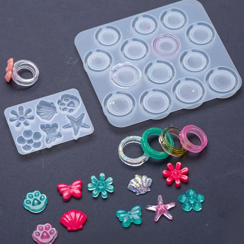 

D0LC Silicone Rotary Ring Holder Molds Various Patterns Ring Casting Molds Round Jewelry Molds for Diy Crafts Ring Making