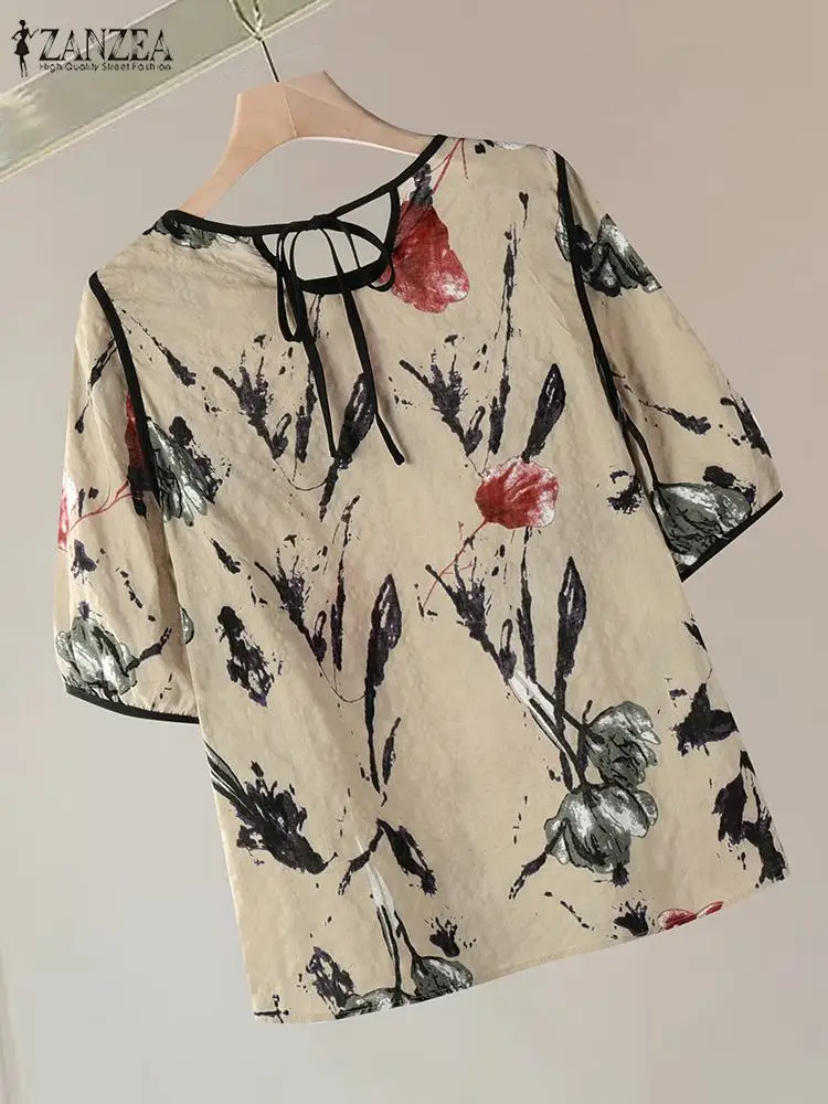Летние женские топы ZANZEA богемная рубашка с цветочным принтом модная Праздничная