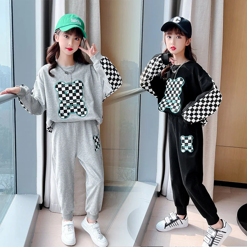 

Girls Suit Sweatshirts +Pants Cotton 2Pcs/Sets 2022 Scoop Spring Autumn Thicken School Outfits Sports Sets Kid Baby Children Clo