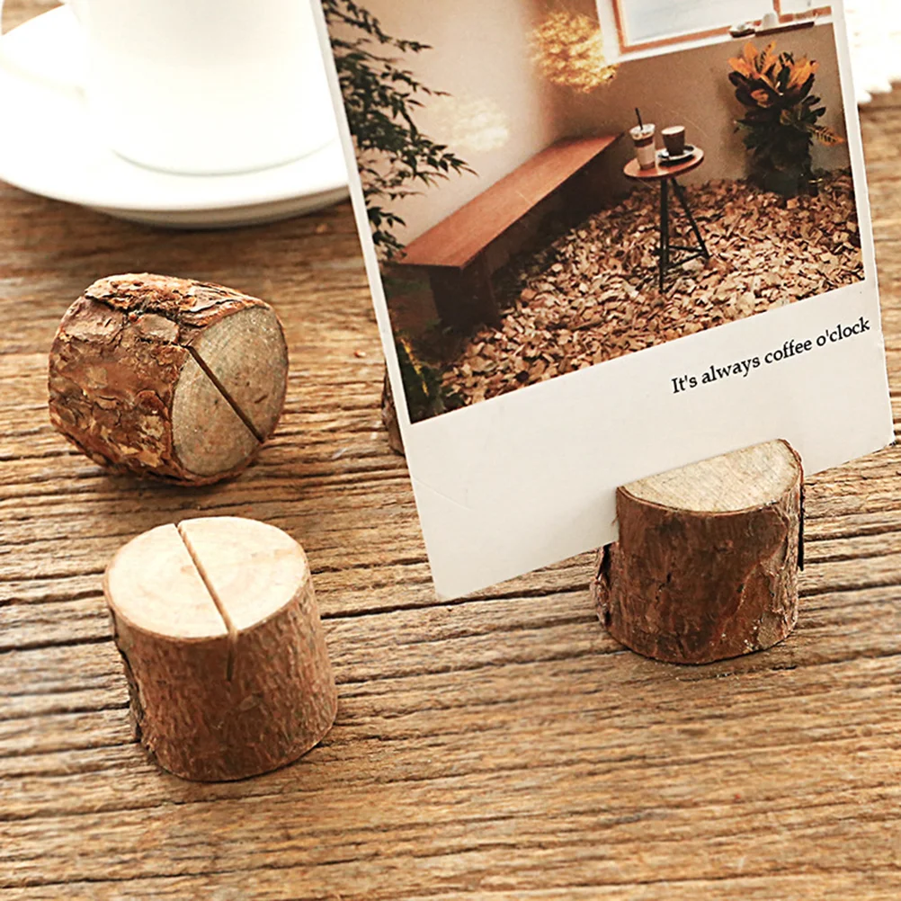 

Wooden Place Holders, Stump Shaped Memo Holders, Decorative Holder Stands Wood Note Photo Menu Holders for Wedding Party ( 10