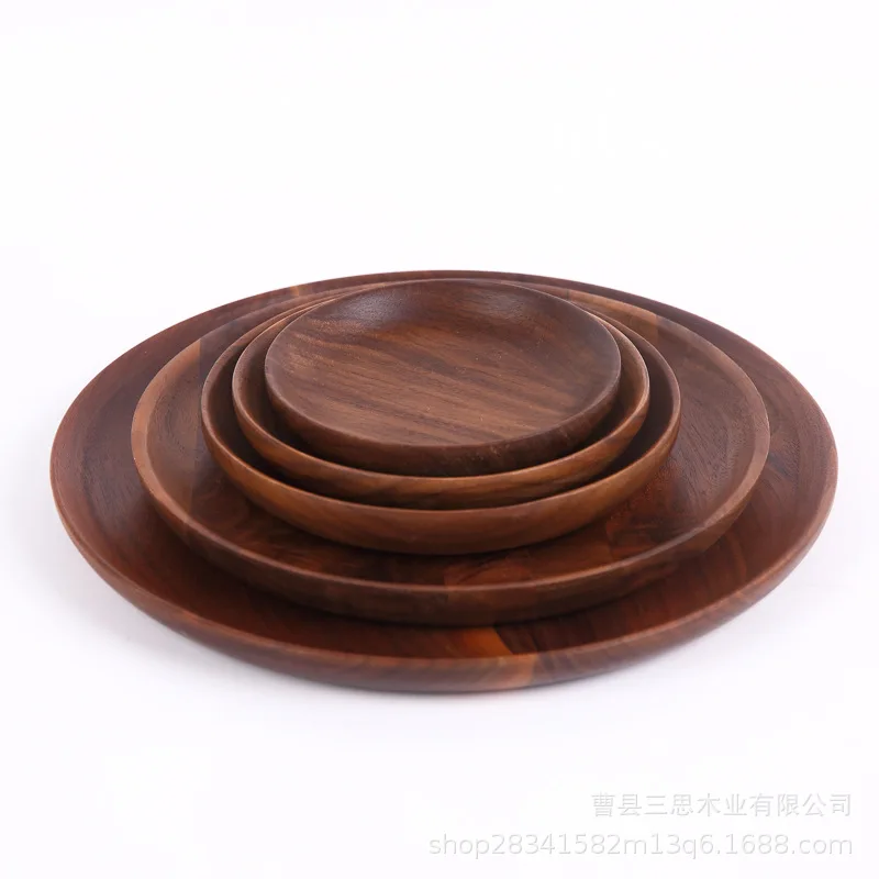 

Walnut plate solid wood round plate wooden dessert plate black walnut fruit cake wooden plate Steak plate cheese plate