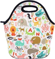 alphabet animals neoprene lunch bag for kids insulated lunch box tote bags for women men teens boys teenage girls toddlers