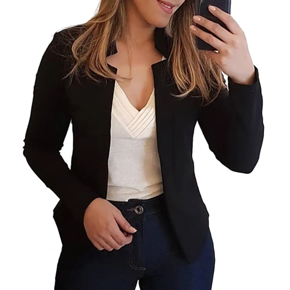 

Пиджак с длинным рукавом, шикарная уличная одежда, Женский облегающий однотонный костюм с английским воротником и длинным рукавом, Открытый спереди на весну