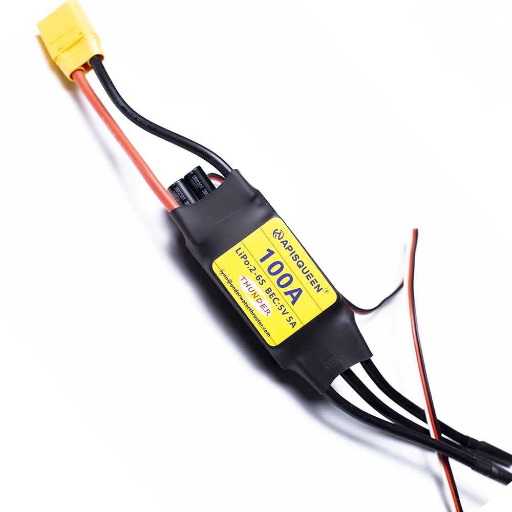 Фото Бесколлекторный регулятор скорости ApisQueen 100A (ESC) 2-6S LiPo с BEC 5A для радиоуправляемых самолетов и лодок №2