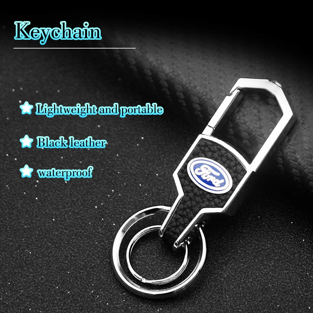 

Luxury Car Logo Keychain Double Ring Diamond Keychain Leather Pendant Gift For Ford Explorer 5 Focus 2 Ranger Mk3 Mk4 Mk1 Ecospo