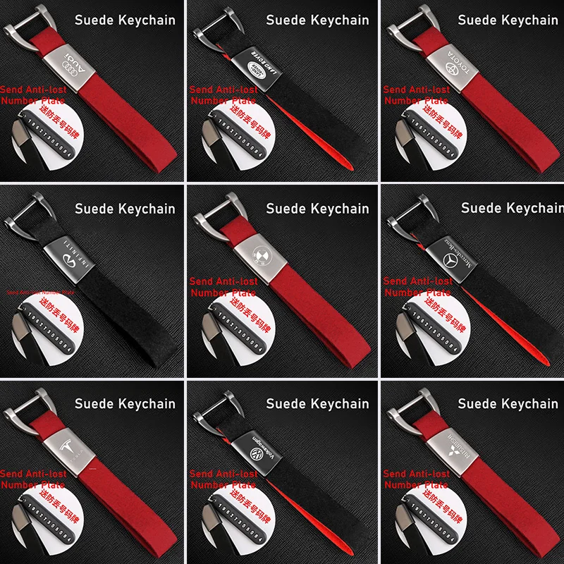 

High-end Car Metal Keychain Suede Key Ring Lanyard For BMW Benz Audi Volkswagen TOYOTA Land Rover INFINITI Mitsubishi Tesla Inc