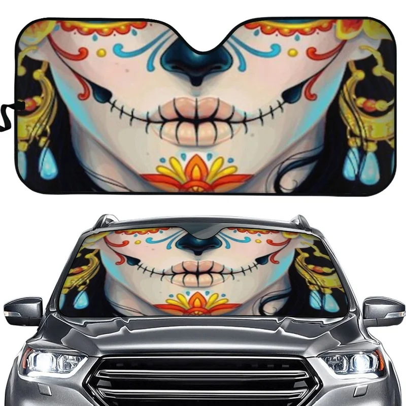 

INSTANTARTS Gothic Skull Girls Car Front Sunshade For Men Women Car Windshield Accessories Gift Universal Cars Window Cover 2023