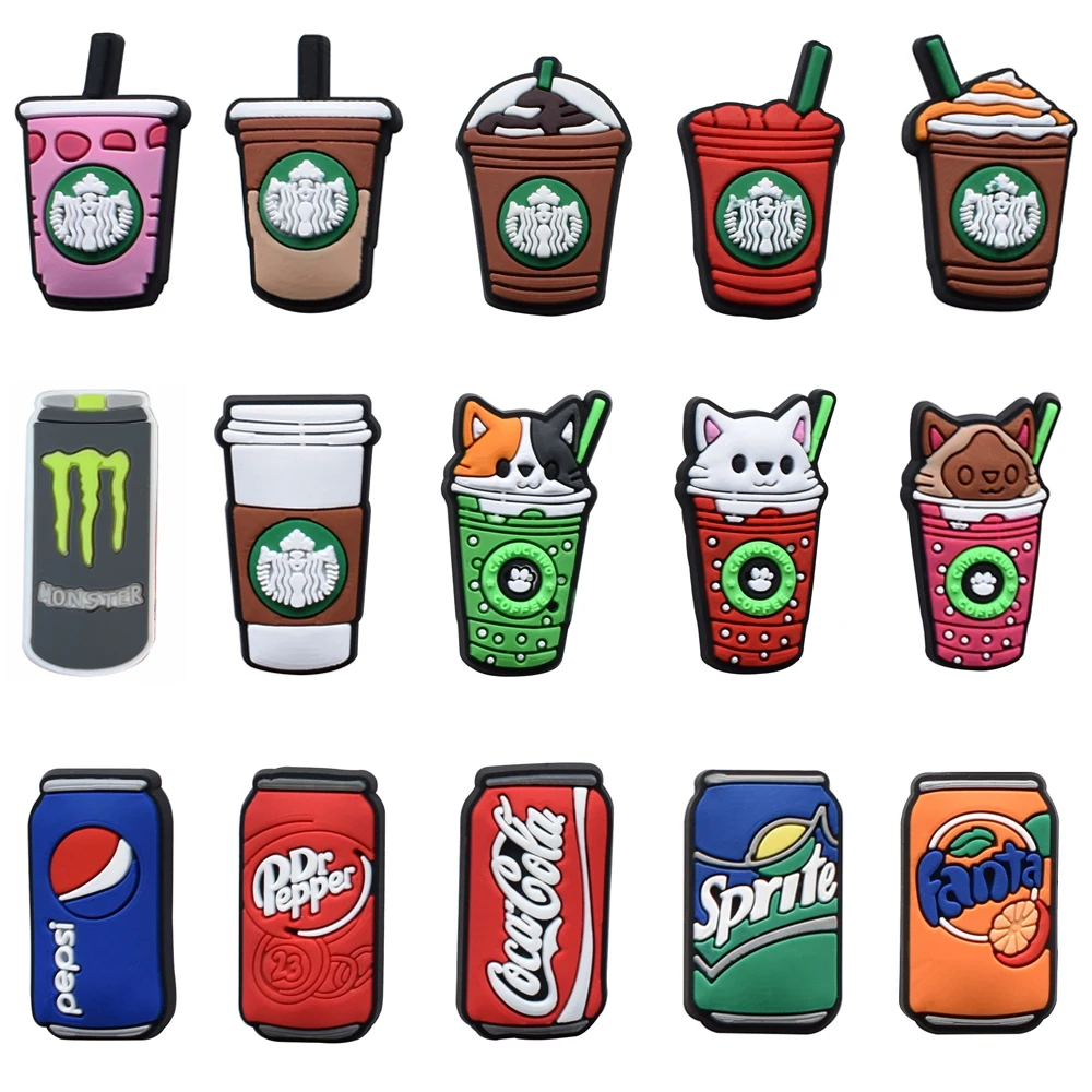 Hot Sale 1pc PVC Coffee Beverage Shoe Charms Shoe Buckles Accessories Fit Bands Bracelets Croc JIBZ Kids Party X-mas Gift