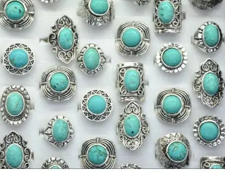 

20pcs/set Vintage Geometric Blue Turquoises Stone Wedding Rings for Women Girls Natural Stone Finger Ring Boho Party Gift Jewel