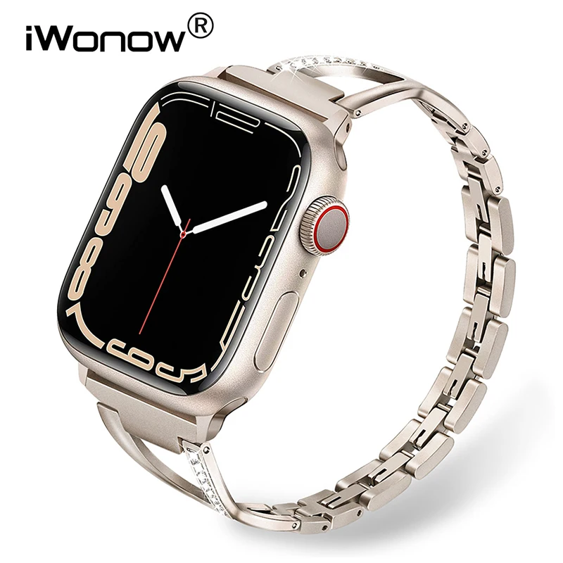 

Women Stainless Steel Band for iWatch Apple Watch Series 8 7 SE 6 5 4 3 2 1 38/40/41/42/44/45/49mm Starlight Watchband Strap