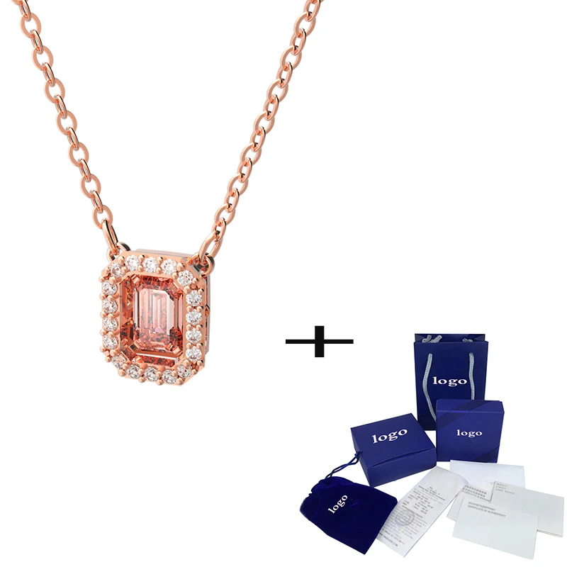 

2021 Quality New Pink Octagonal Cut Fashion Necklace Is Suitable For Girls' Charm Jewelry, Romantic Gift For Girlfriend
