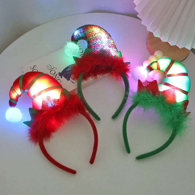 

Christmas Headwear Elf Hat Headbands with Lights Headwear for Kids Adults