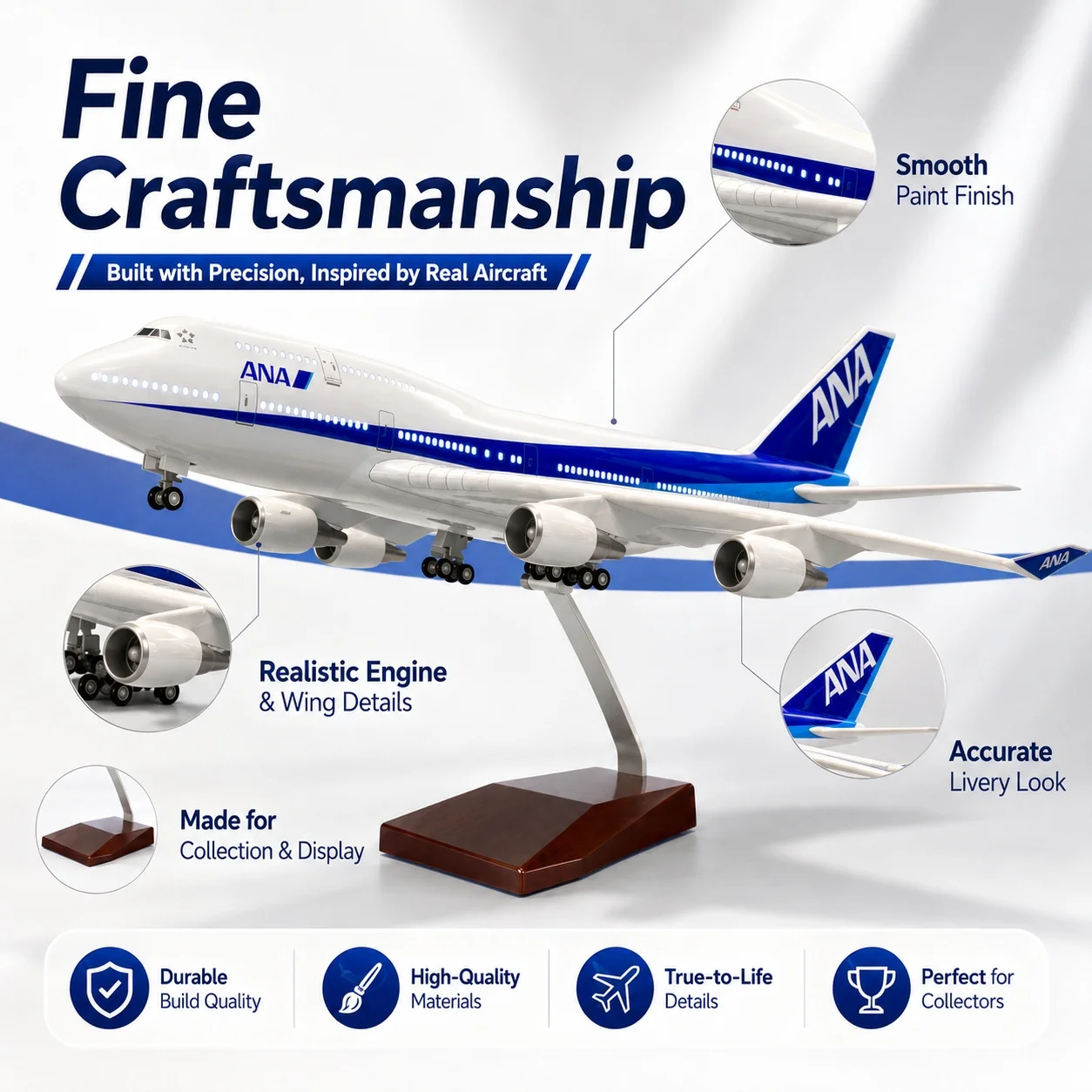 Фото Модель самолета ANA Airways Boeing 747 Freighter, масштаб 1/150, литая из смолы, примерно. 18,5 дюймов с подставкой — авиационный сувенир №5