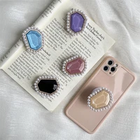 korea isn shiny 3d color pearl gem foldable grip tok elastic phone holder finger ring talk socket griptok universal holder