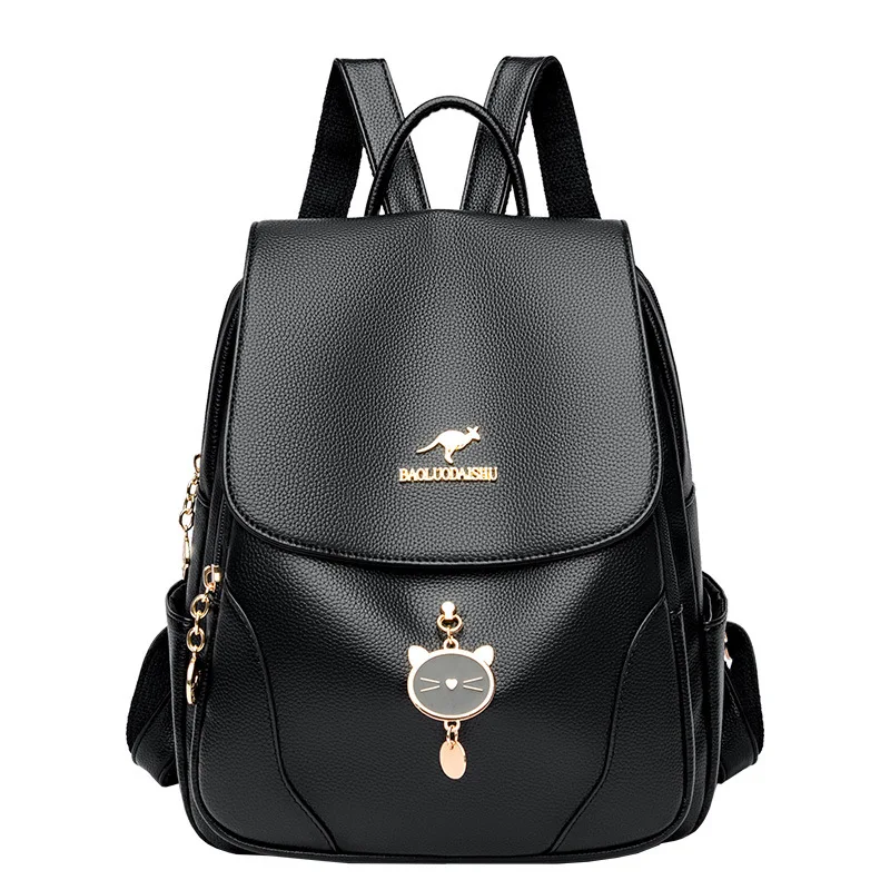 

Leather Backpack Women Luxury Vintage School Bags for Teenage Girls Pure Color Casual Mochilas Femininas 2023 Sac A Dos Femme