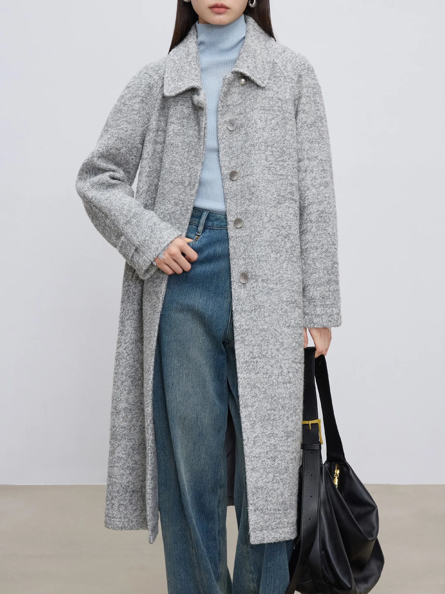 ZIQIAO 39% шерсть женские длинные серые прямые пальто с воротником Питера Пэна и