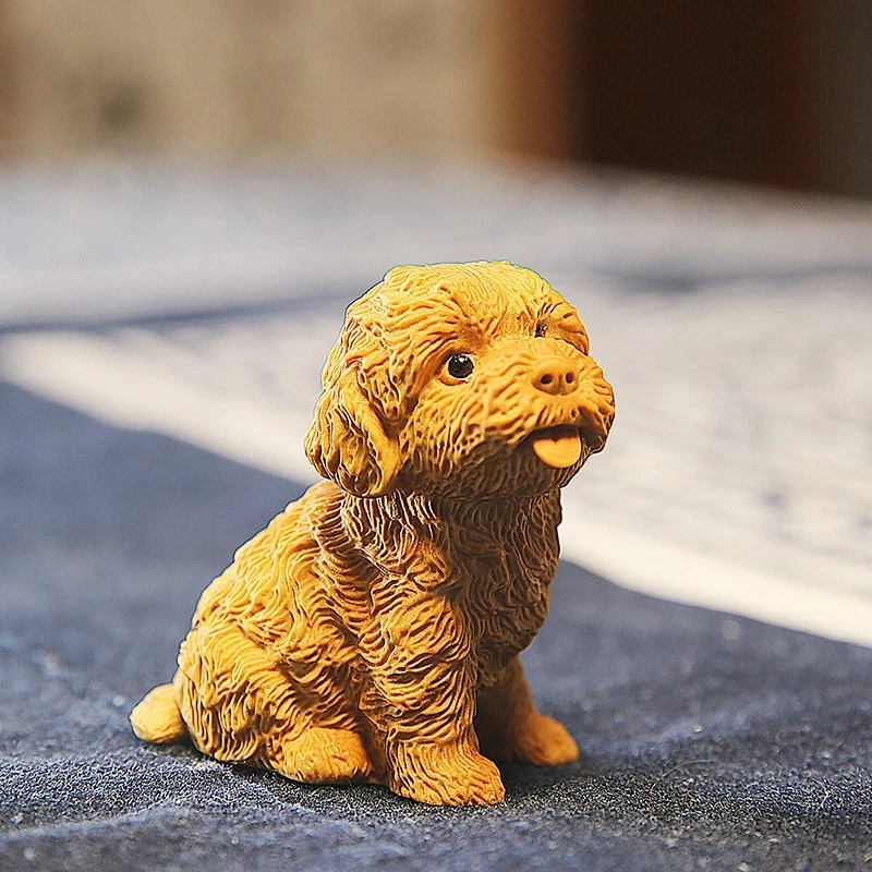 

Boxwood 6cm Dog Sculpture Chinese Zodiac Cute Dog Teddy Solid Wood Animal Statue Car Decoration Lucky Small Home Decor