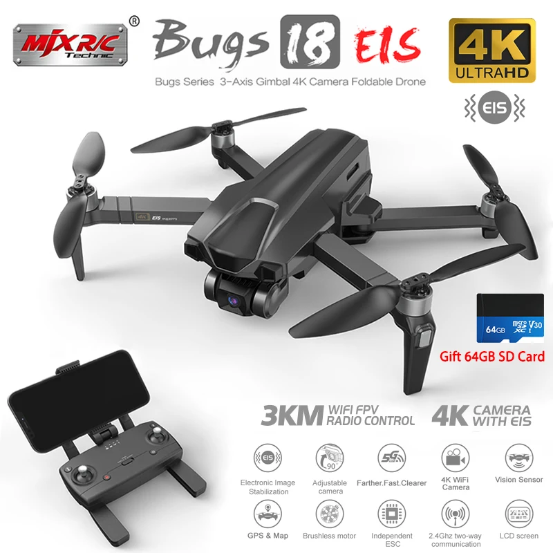 

MJX Bugs B18Pro Drone 4K Professional GPS 3km HD EIS 3-Axis Gimbal Dron with Camera 5G WIFI Brushless Foldable Quadcopter UAV
