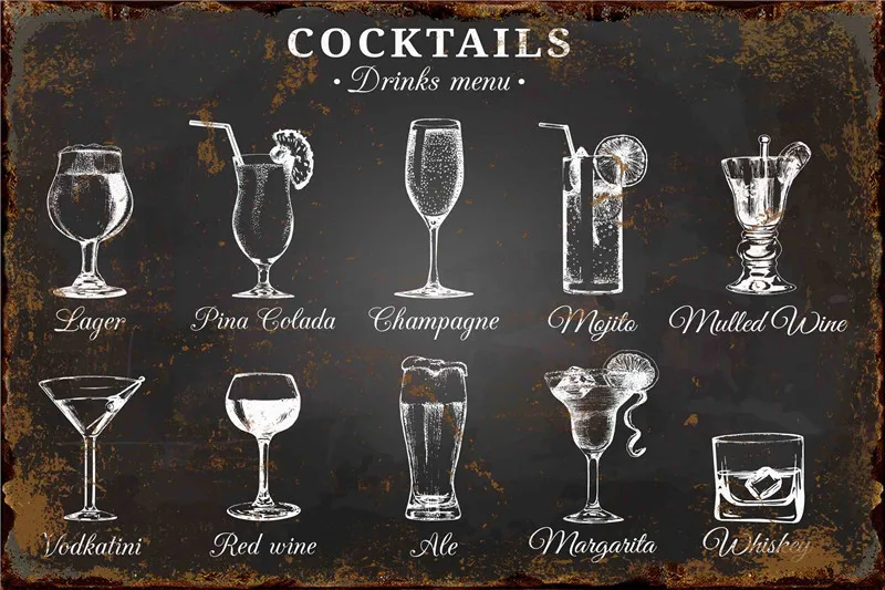 

Cocktail Garden Decoration Outdoor Metal Plates Wine Bedroom Wall Decoration Restaurant Sign Drinks Tiki Bar Vintage Gamer Room