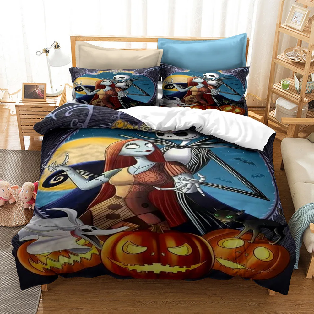 

Nightmare Before Christmas Bedding Set 3pcs 220x240 Single Double Full Size Jack and Sally Quilt Cover Boys Halloween Bedclothes