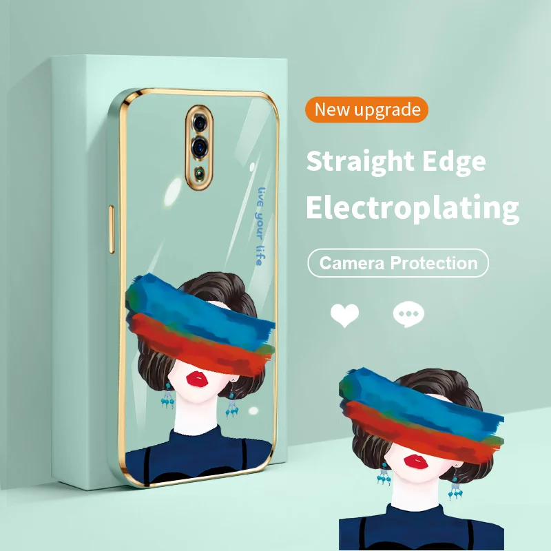 

Graffiti Eyes Girl Plating Lens Protection Phone Case for OPPO Reno 4G Reno 2 Z Reno 3 4 5 5K 6 Pro Plus 5G F15 A91 Find X3 Lite