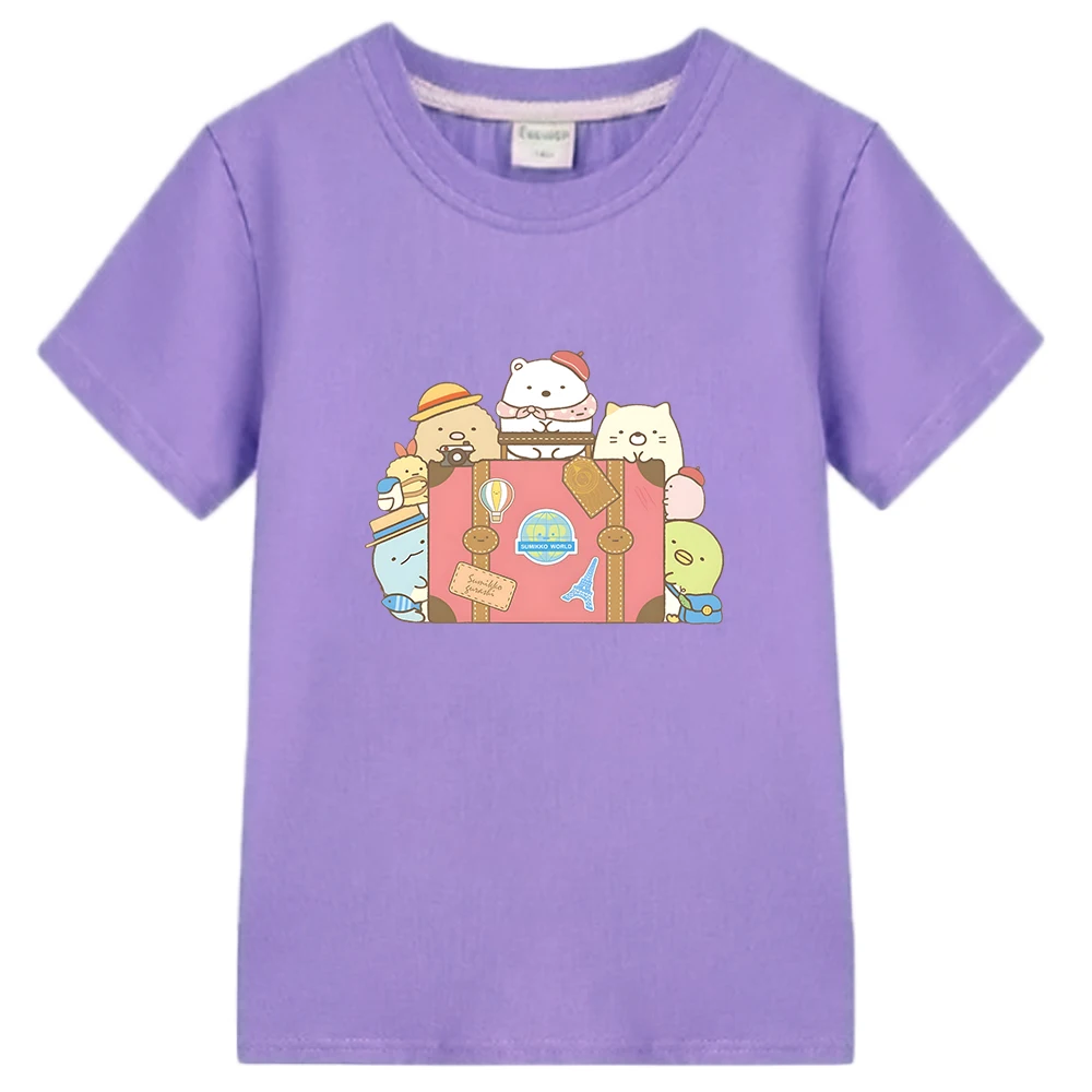 

Детская футболка Sumikko Gurashi, летняя футболка из 100% хлопка с короткими рукавами, Милая футболка с мультяшным графическим принтом для мальчиков и девочек