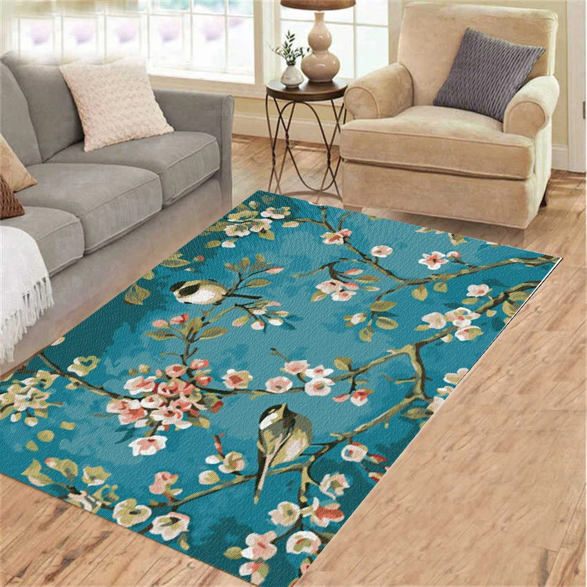 

popular Flannel Carpet for Living Room Brid Pattern Print Indoor Area Rugs Home Floor Mat Sofa Carpets